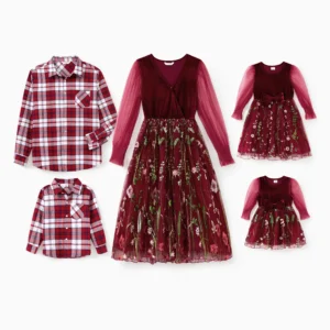 Family Matching Plaid Shirts & Tulle Dresses 1